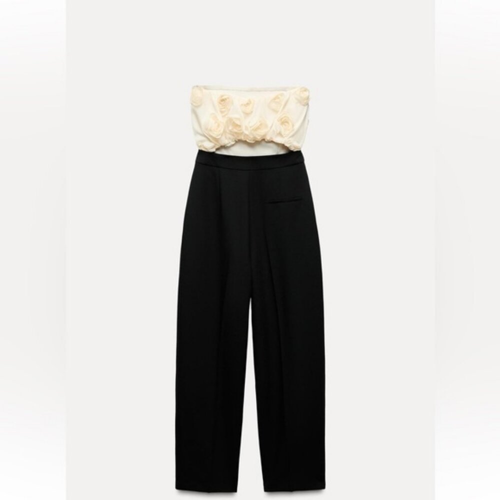 ZARA STRUCTURED FLORAL CONTRASTING JUMPSUIT